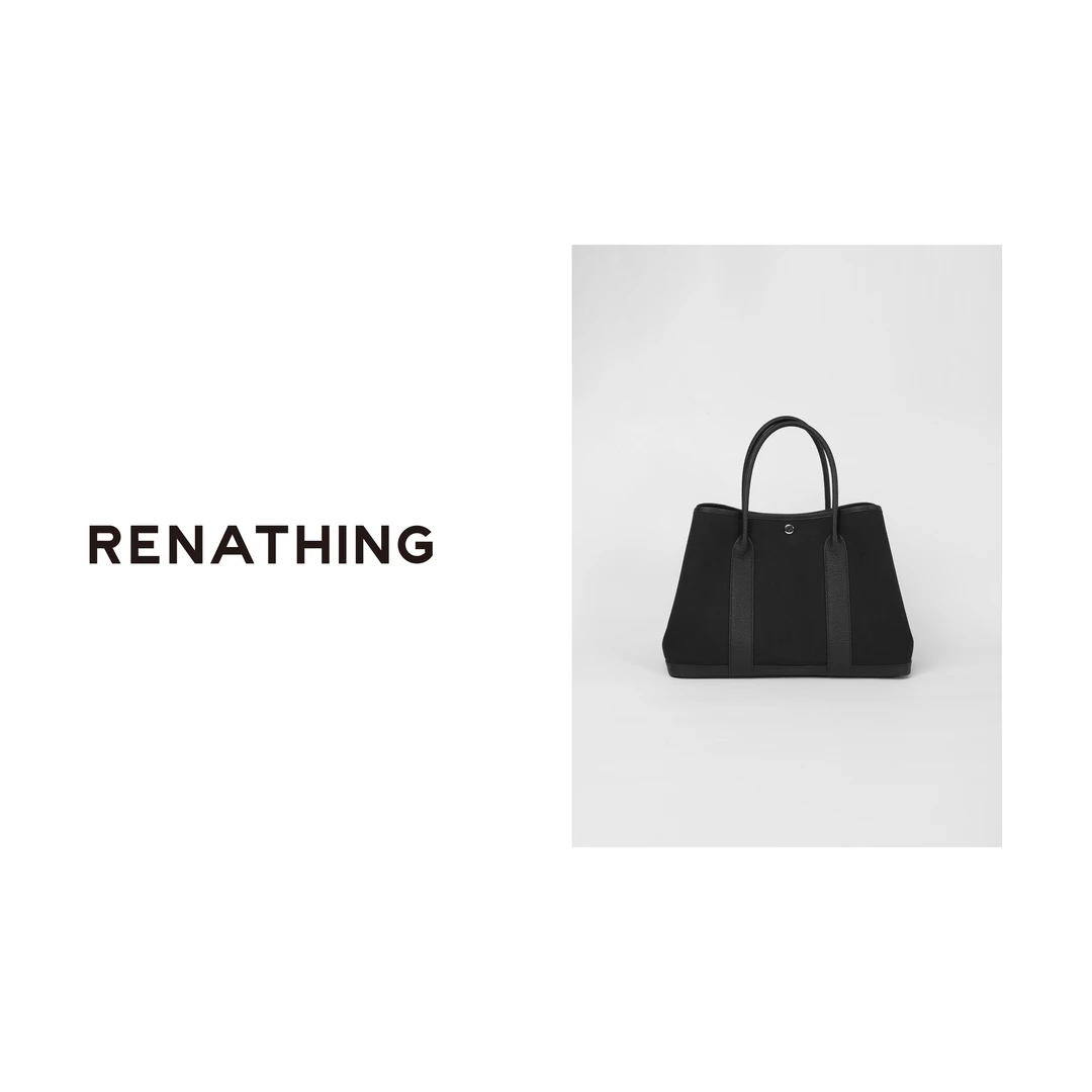 【RENATHING】黑色帆布拼皮通勤手提袋