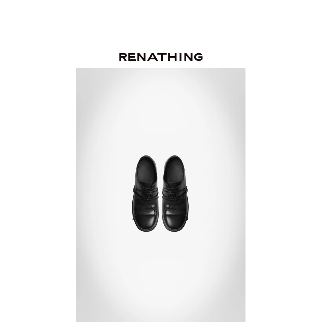 【RENATHING】缠绕绑带圆头平底皮鞋