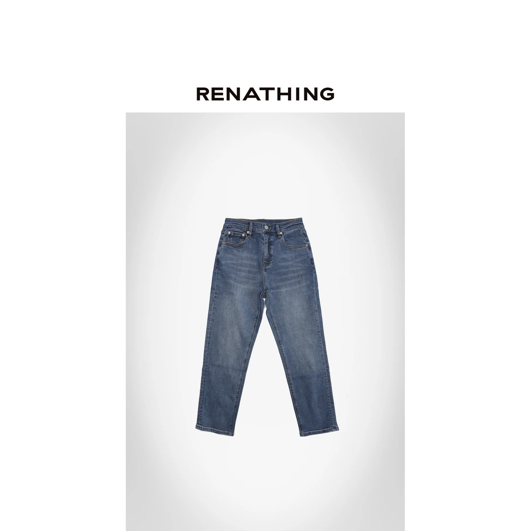 【RENATHING】水洗深蓝修身直筒牛仔裤