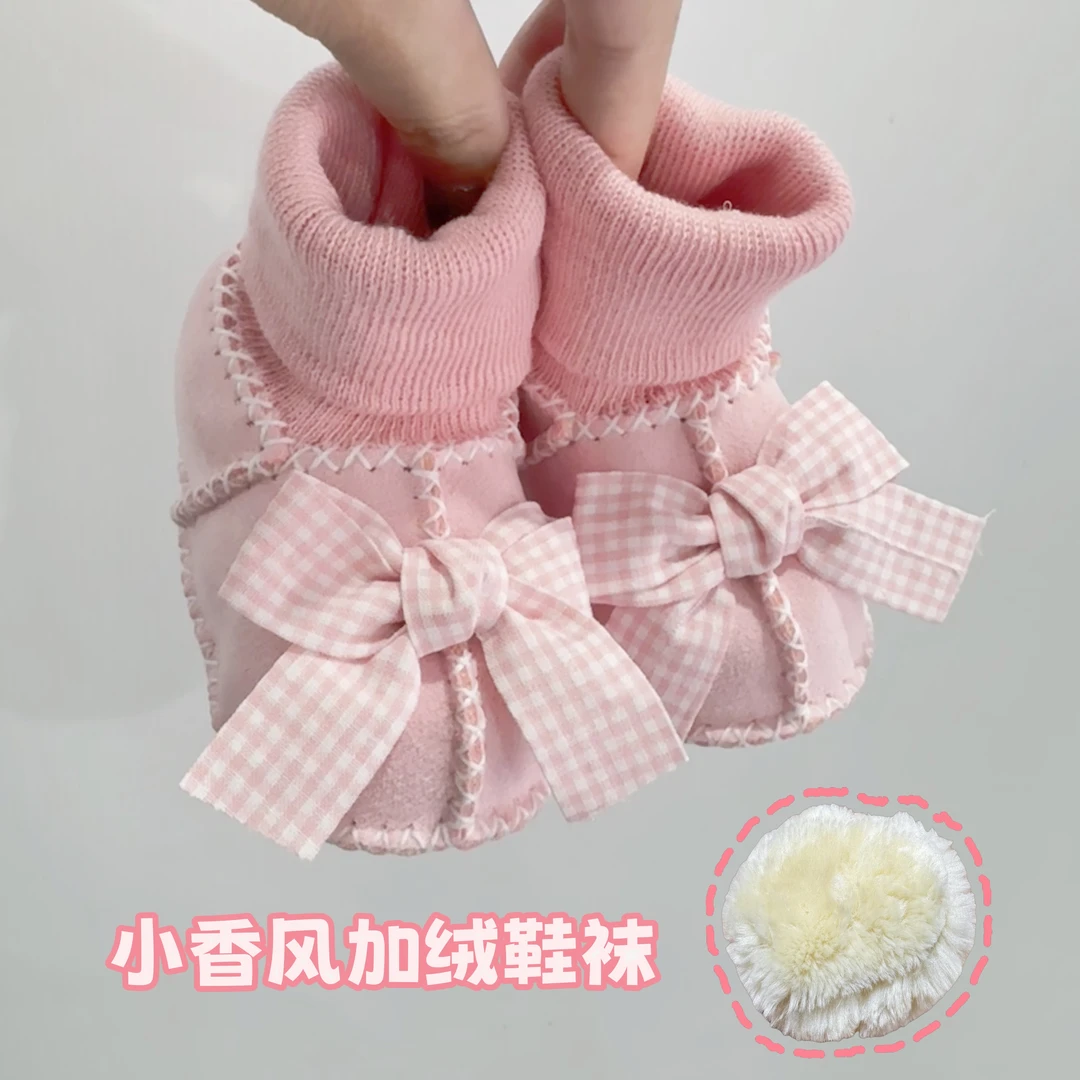 婴儿鞋袜冬季加厚一体绒0-3-12个月宝宝鞋子新生儿袜子中筒加绒鞋