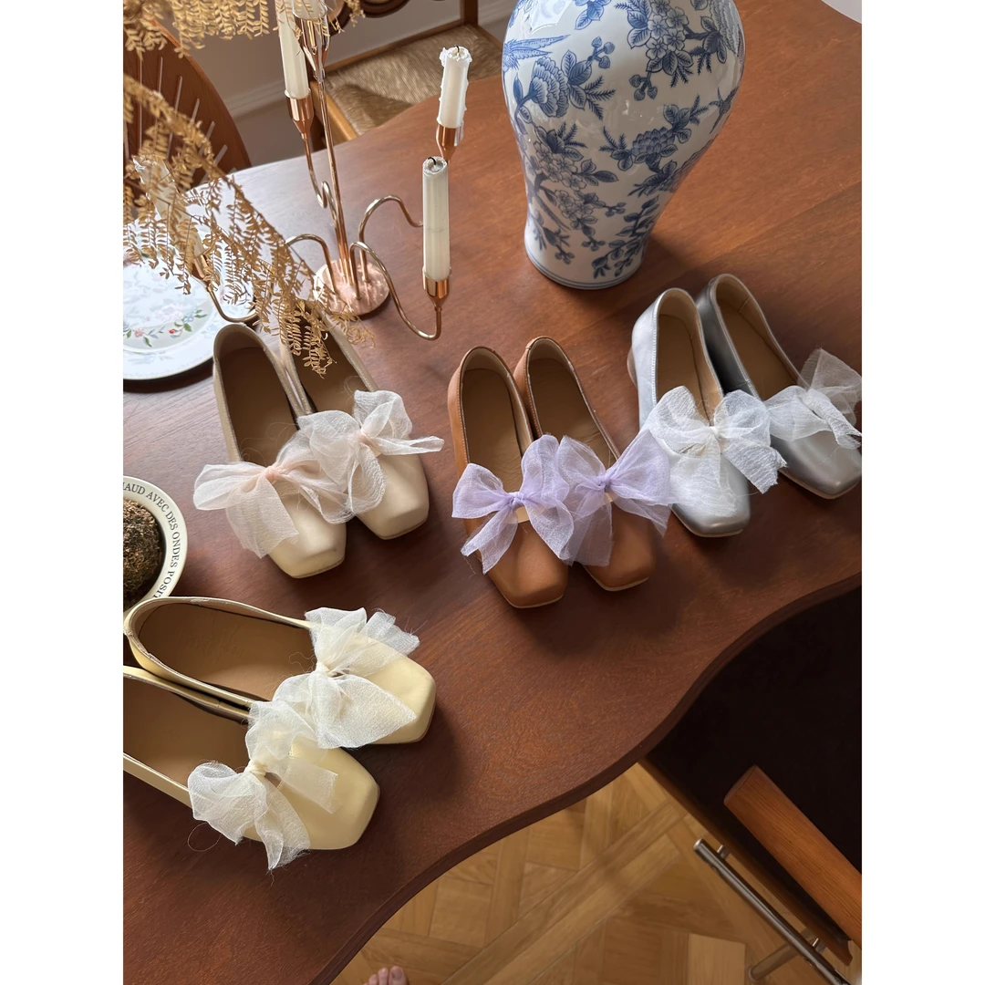 暮四 春季新款方头浅口芭蕾单鞋仙气温柔高跟玛丽珍旗袍国风穿搭