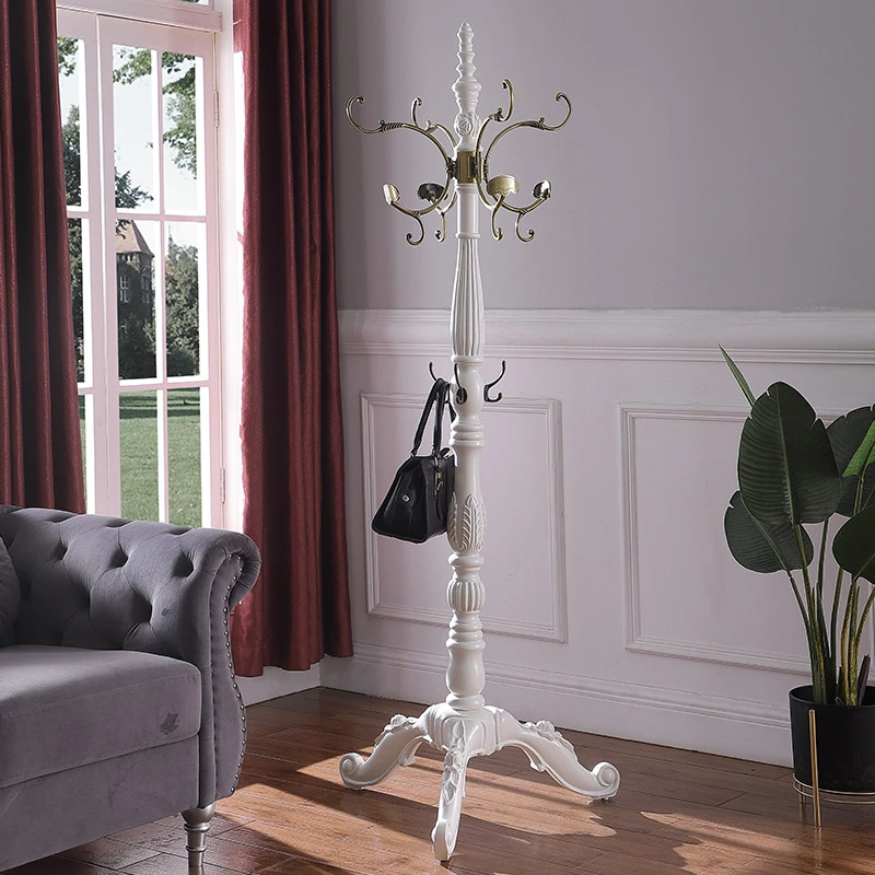 实木欧式衣帽架高端卧室落地西服架客厅雕花衣架门厅红棕色1900mm