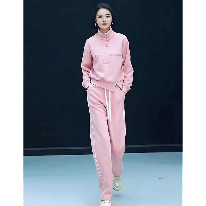 仙梦语春秋时尚休闲套装女立领收腰卫衣阔腿裤网红洋气宽松两件套