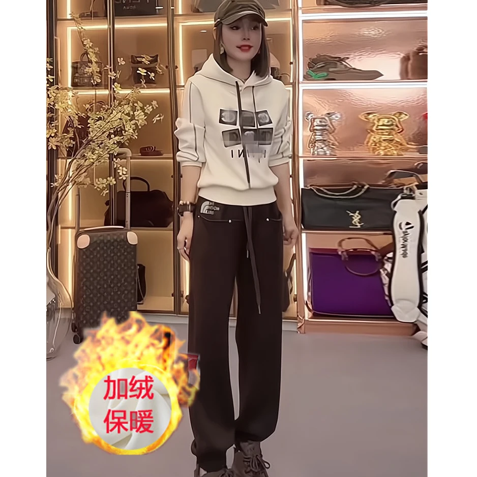 仙梦语连帽卫衣女套装秋冬加绒保暖宽松显瘦网红气质时尚洋气百搭