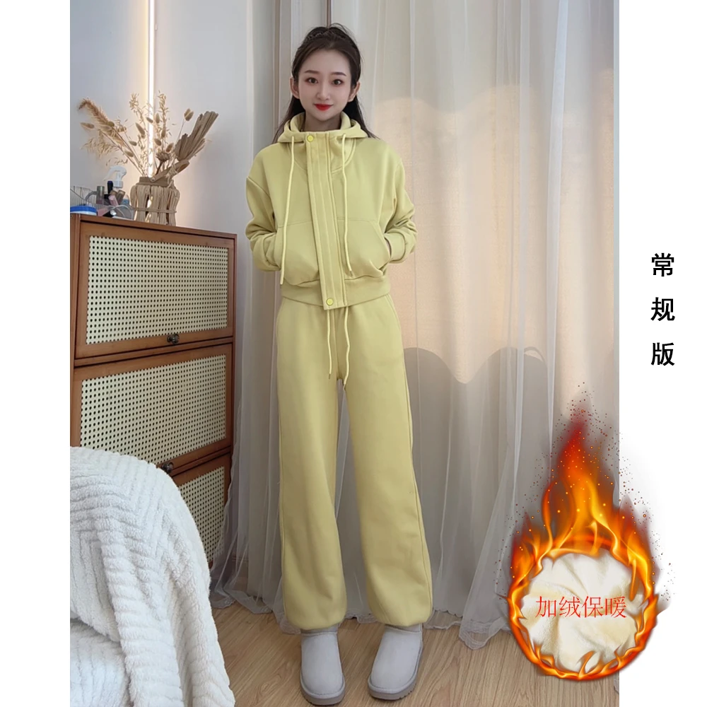 3016束脚裤小个子定制加绒秋冬休闲运动套装连帽款两件套时尚减龄