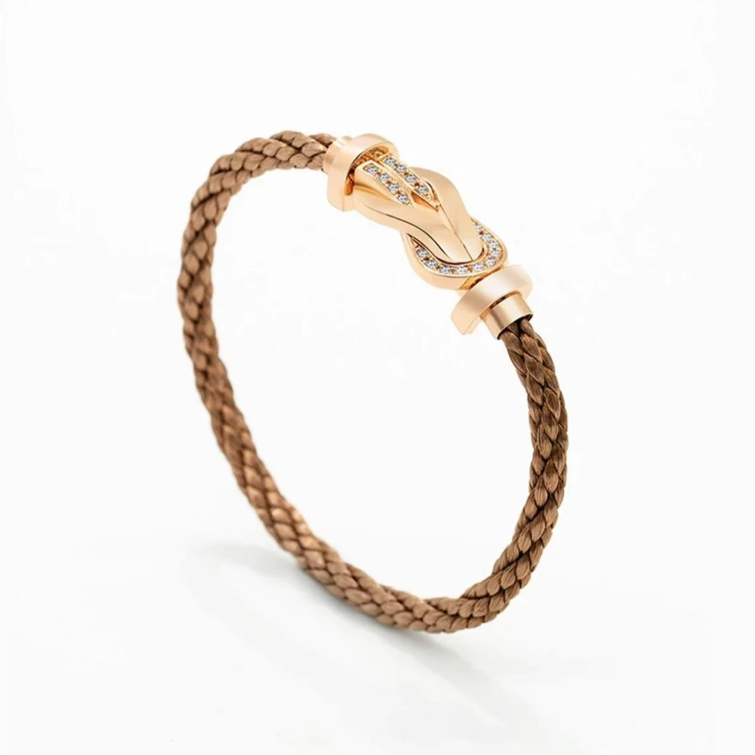 合金手链 灰色 发财扣 马蹄扣 半钻手工编制手镯黑色