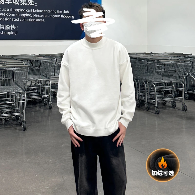 美式青少年新款男装半高领毛衣男生加绒针织打底衫男生秋冬款毛衣