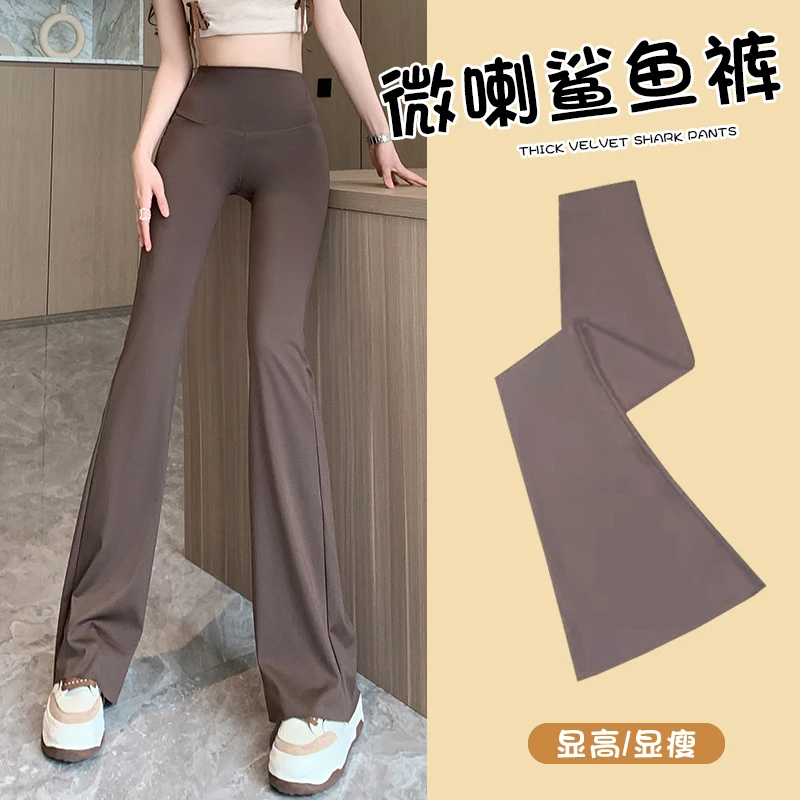 赵露思同款微喇鲨鱼裤女外穿秋冬加绒休闲高腰垂感马蹄裤黑色裤子