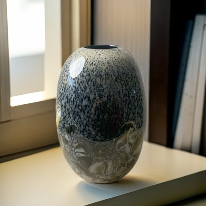 现代简约理石纹琉璃花瓶居家装饰摆件