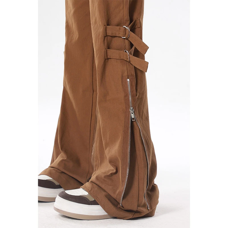 美拉德窄版高腰工装裤女春秋机能小个子休闲阔腿复古长裤子