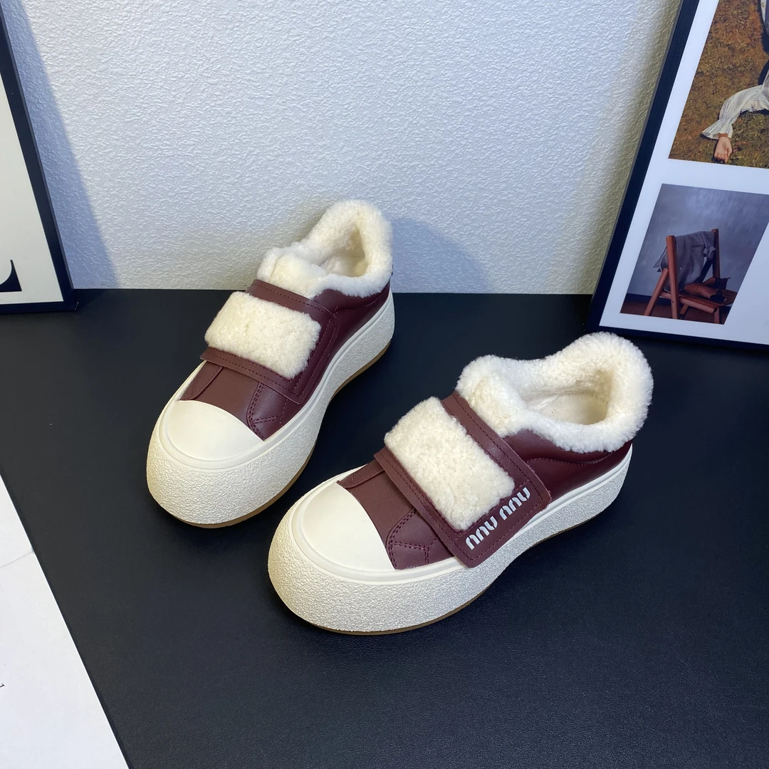 冬季女鞋新款加绒加厚保暖棉鞋厚底增高显瘦时尚休闲魔术贴毛毛鞋