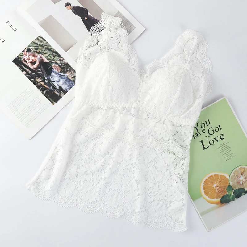 2023新款蕾丝美背内衣女士薄款外穿带胸垫聚拢大码打底吊带背心