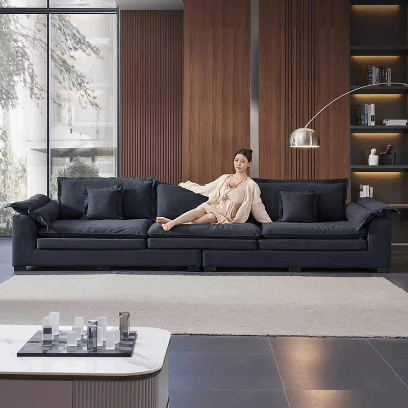 意式极简麂皮绒布艺沙发轻奢客厅大小户型乳胶直排沙发长方形家用