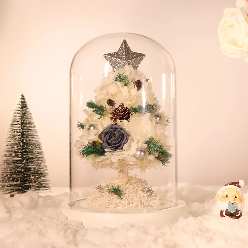 圣诞节的创意礼物送女生朋友永生花真花玫瑰圣诞树真树摆件装饰