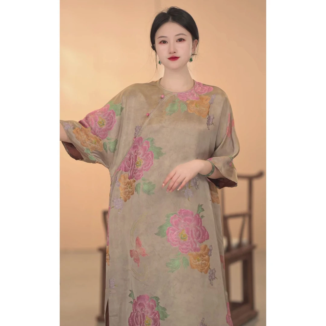 【春风拂槛露华浓】长袖网红时尚复古中国风印花圆领斜襟提花中式
