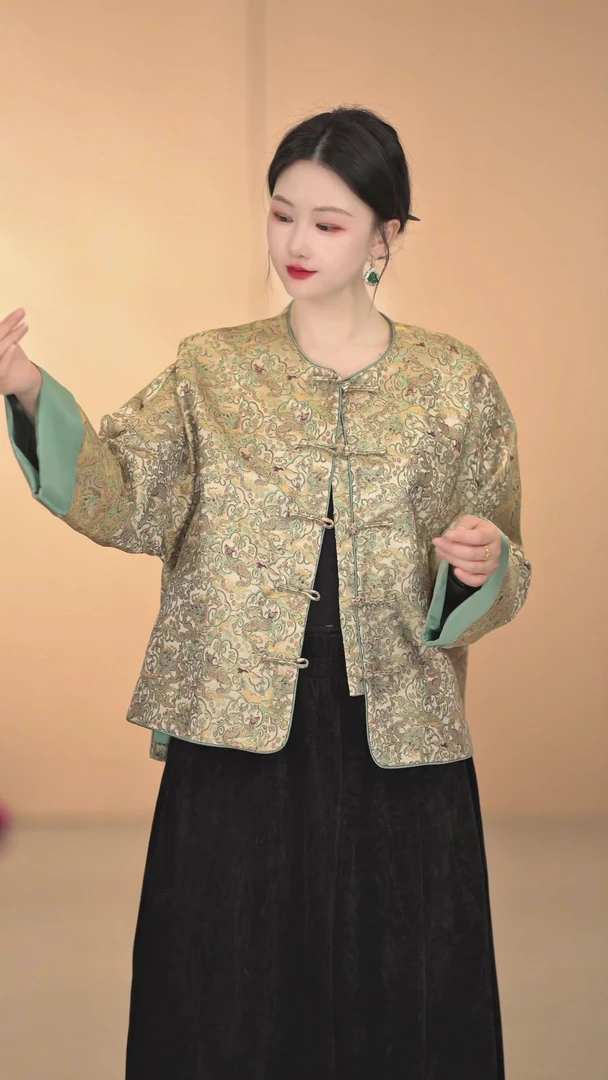 【柳絮池塘】秋冬纯色网红时尚百搭复古冬季外套提花气质新中式