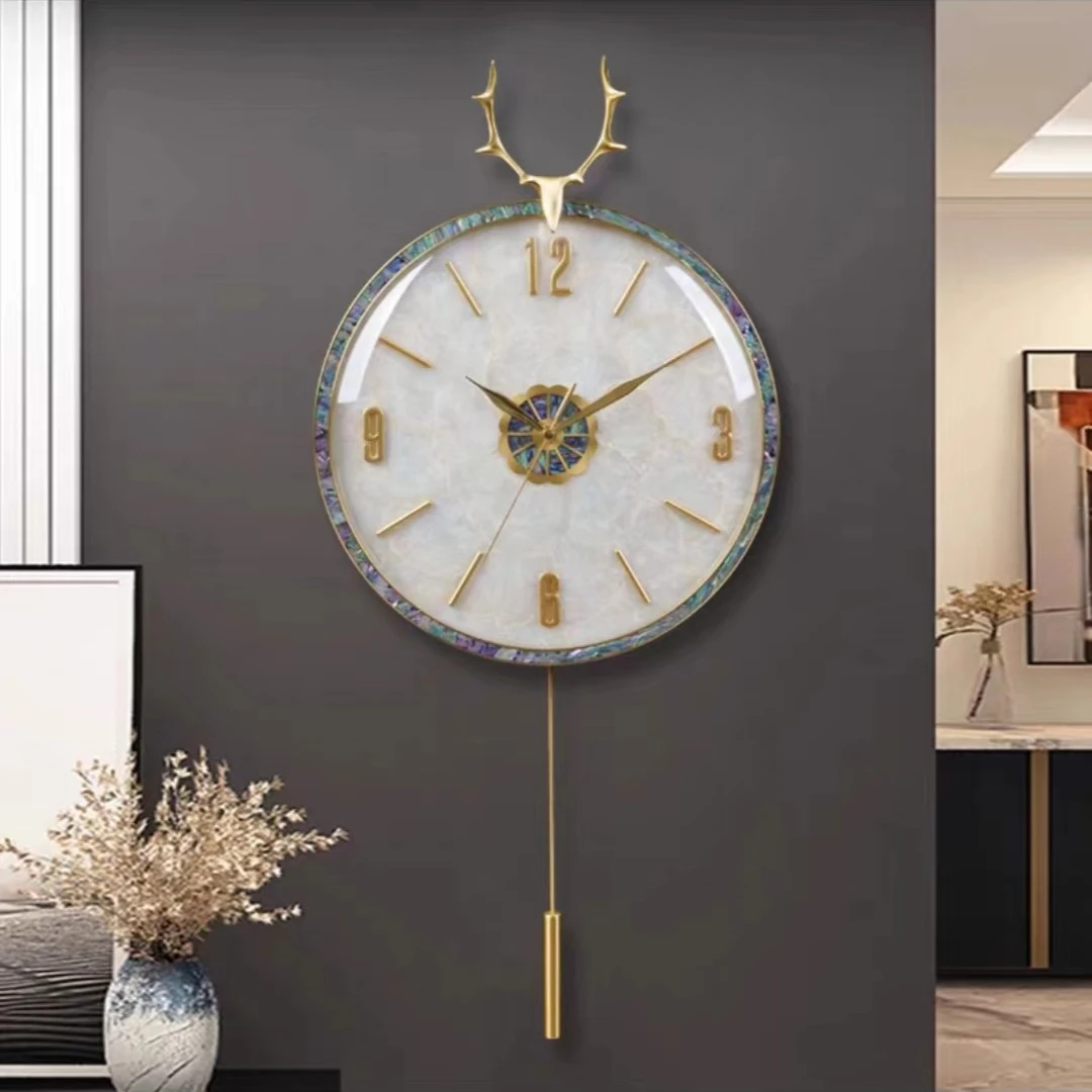 轻奢时尚贝壳挂钟家用客厅创意钟表个性简约欧式美式时钟墙面装饰