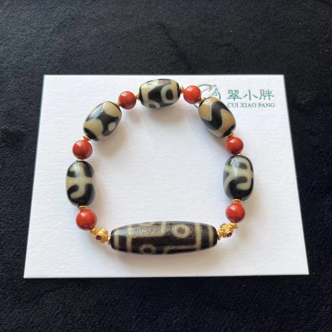 翠小胖      六眼贵人三眼玛瑙手串搭南红