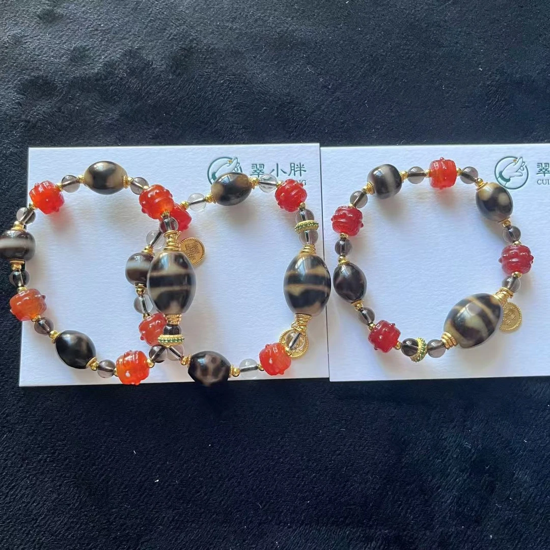 翠小胖   双水纹虎牙贵人三眼玛瑙手串多样性发1