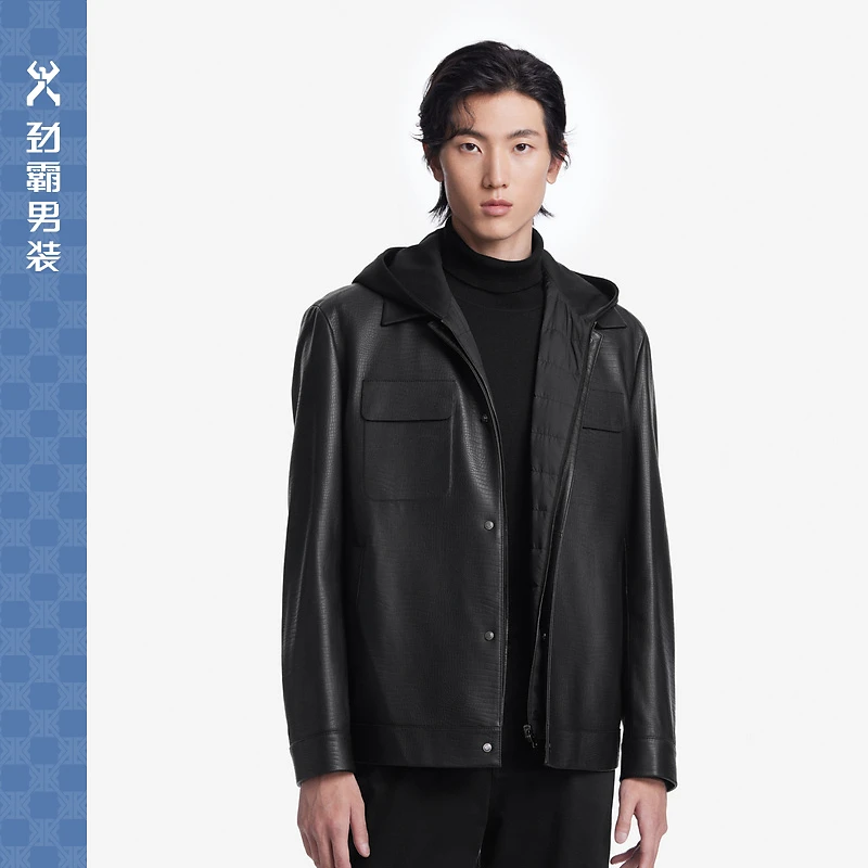 【劲霸男装】男士绵羊皮男真皮衣外套可脱卸羽绒内胆|FPLT3338