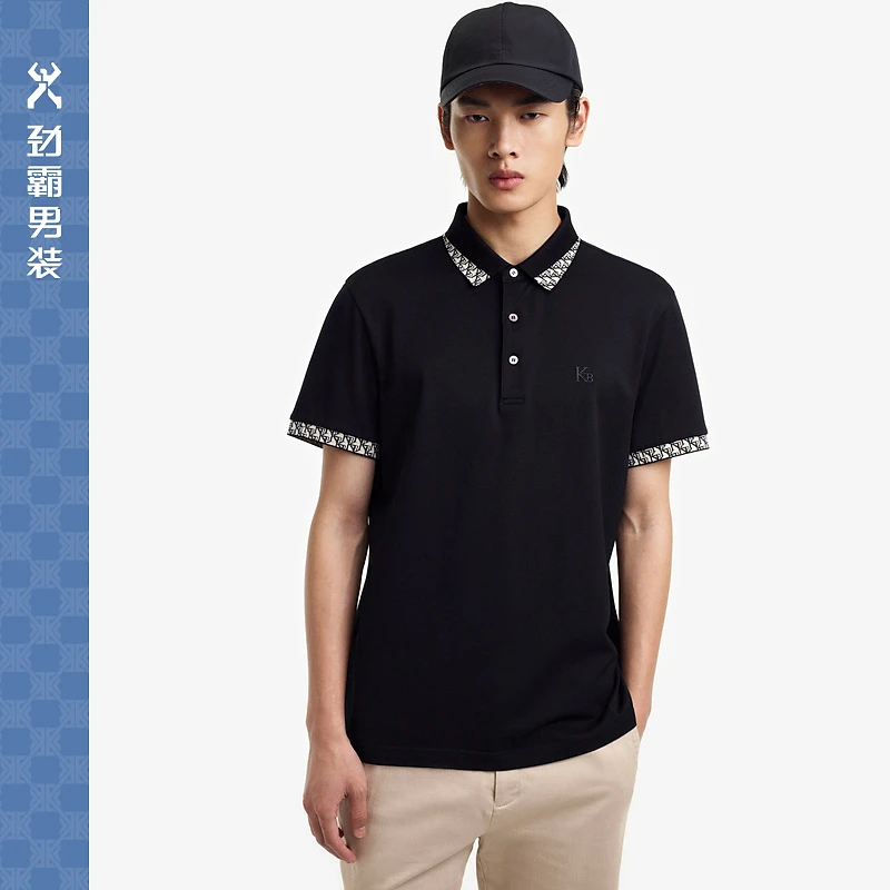 劲霸男装夏季几何提花休商务短袖Polo衫│FTBE2322
