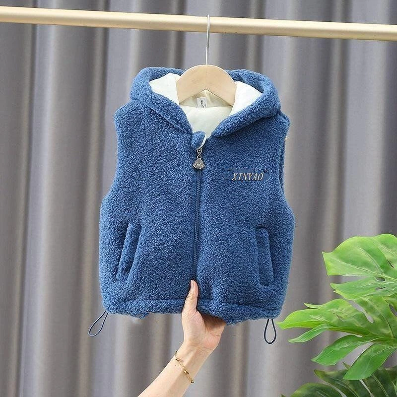 2023保暖洋气毛毛加绒冬季马甲儿童夹棉坎肩潮流时尚冬季外穿加厚