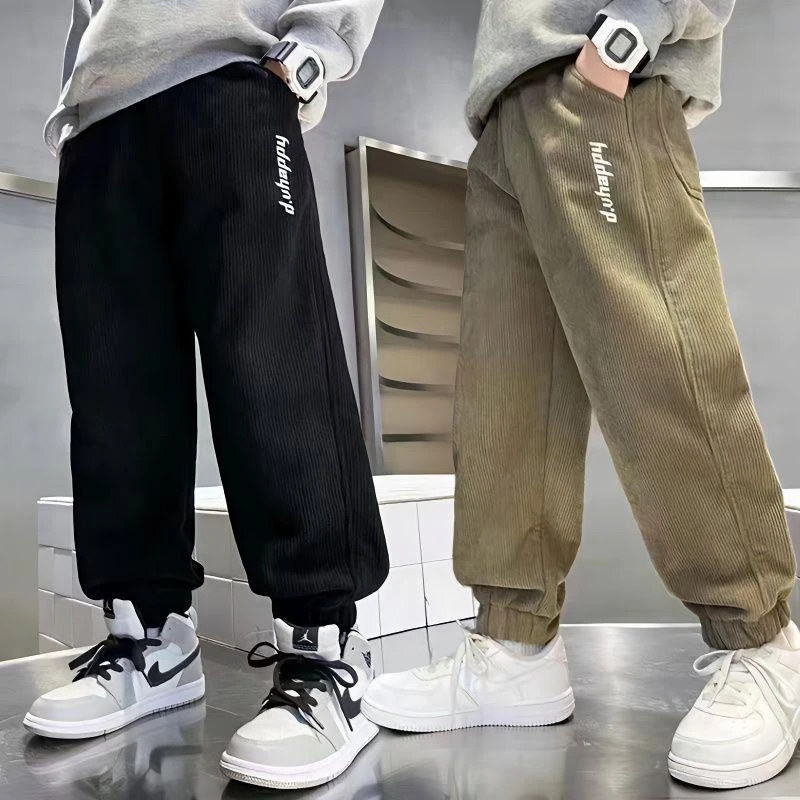 秋冬季男童裤子加厚秋冬款百搭运动长裤中大童休闲灯芯裤潮洋气潮