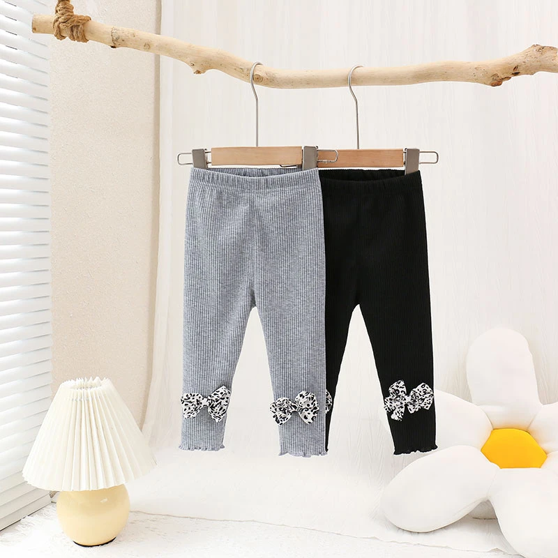 女童打底裤外穿春秋新款洋气女宝宝百搭裤子波点蝴蝶结打底裤长裤