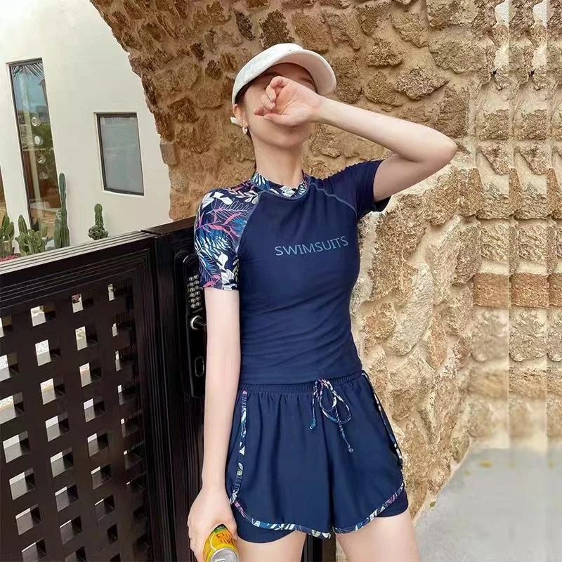 2416柏宝纱泳衣女夏分体防晒半袖游泳衣保守遮肚显瘦海边分体两套
