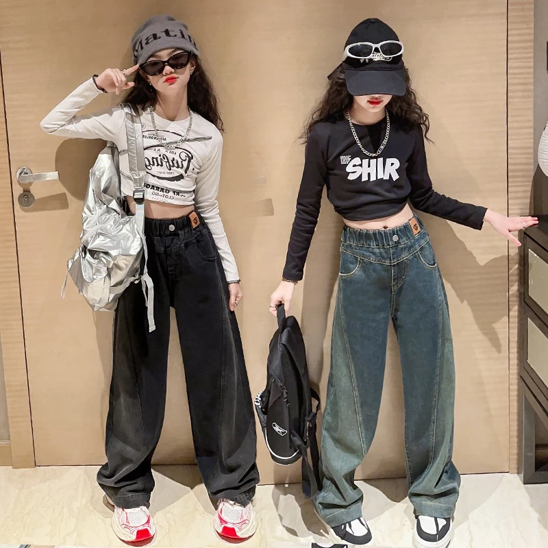 女童牛仔裤春秋儿童春款洋气百搭春装显瘦裤子宽松休闲中大童韩版