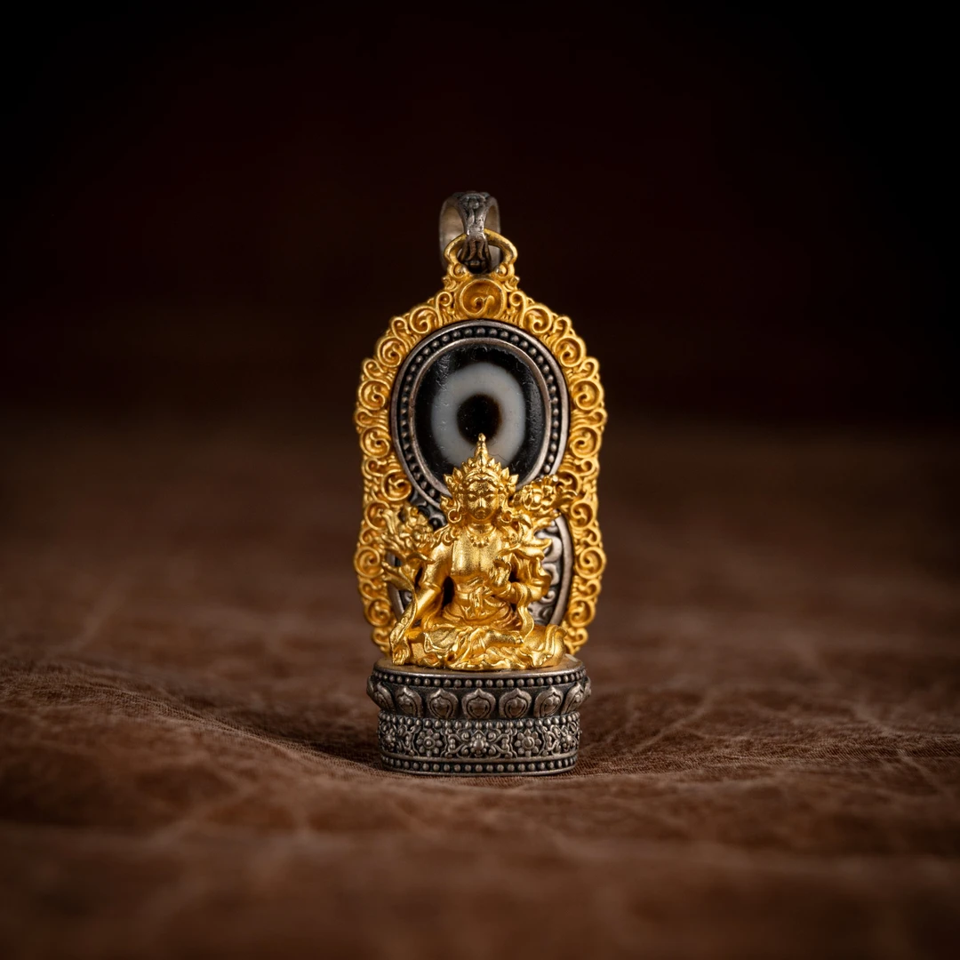 【喜珠严选】立体度母素款吊坠精工镶嵌925银镀金男士女士挂坠饰品