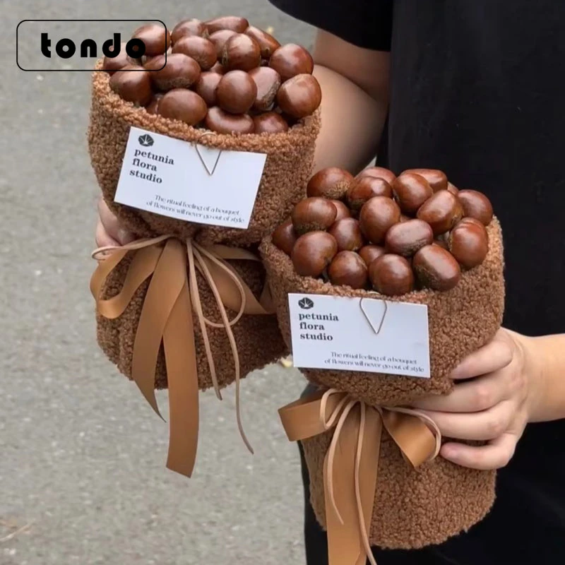 泰迪绒布一体式小香风定型片圆形花束包花布DIY板栗小花束包装布