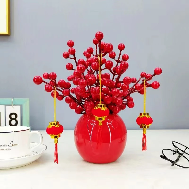 发财果红果冬青果年宵花元旦节富桶配花装饰花