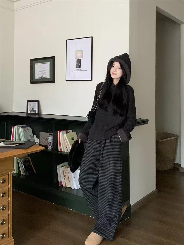 秋冬高能感设计条纹厚外套连帽宽松显瘦上衣连帽百搭休闲z364