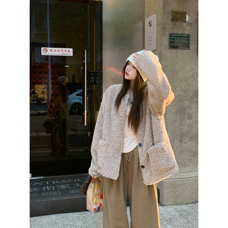 时尚秋冬毛毛外套女短款慵懒风休闲百搭宽松长袖保暖气质上衣Z305