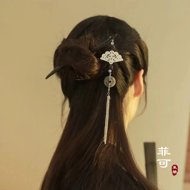 菲可家A7433"清冷烟雨“国风扇子平安扣流苏发簪高级感新中式发钗
