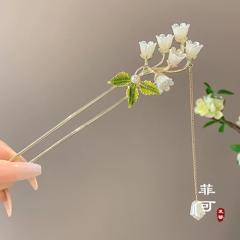 菲可家头饰“铃兰花双插”夏季简约仙气时尚百搭精致气质古风发簪