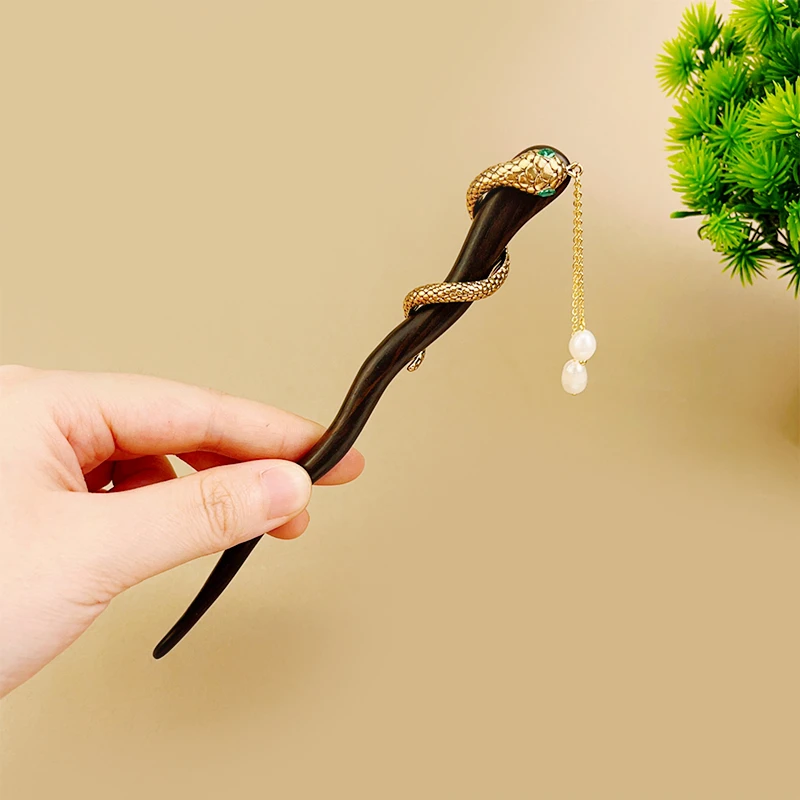 157号爆款灵蛇黑檀木发簪新款古风新中式汉服古典流苏