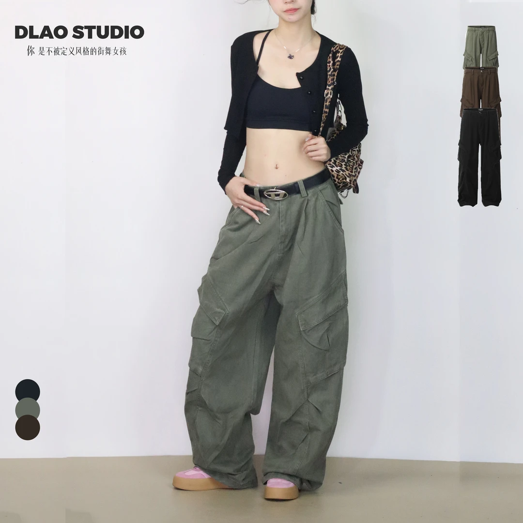 【达人专属】大佬妙高腰工装裤休闲美式复古直筒显瘦宽松百搭6282