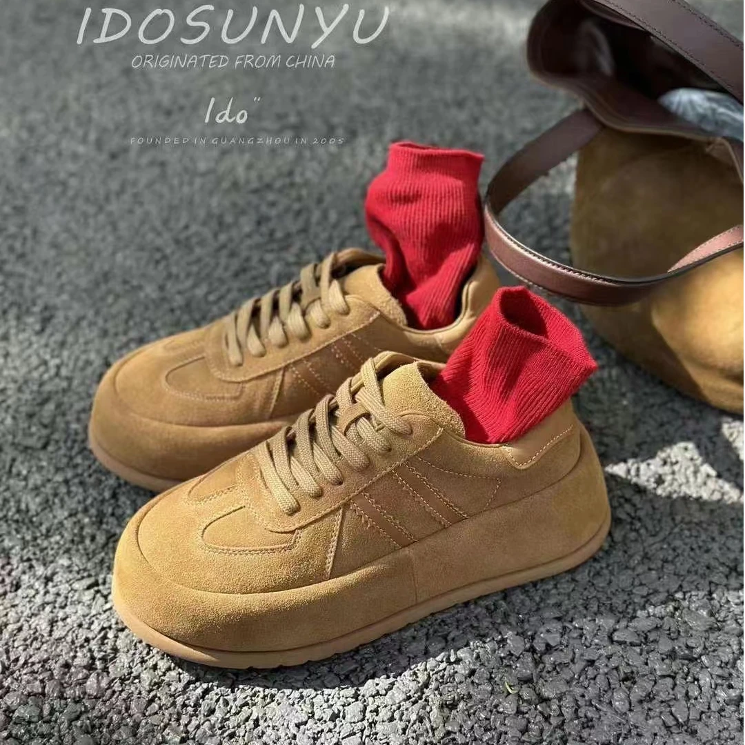 ido欧货2024新款厚底磨砂皮休闲板鞋饼干鞋