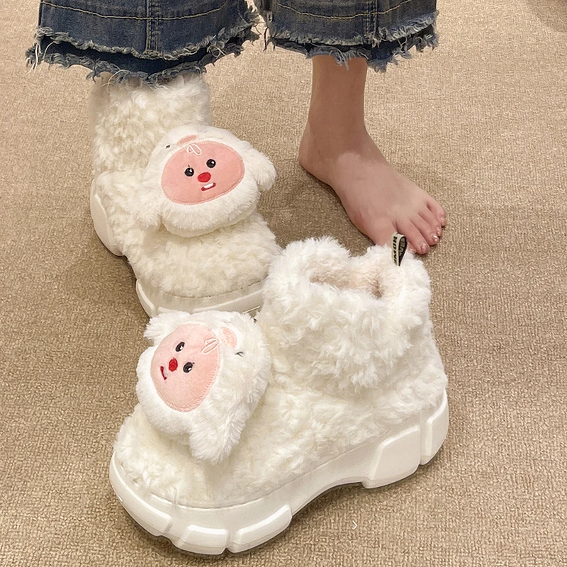 毛毛棉鞋女冬季冬季外穿卡通可爱包跟加绒保暖松糕厚底增高雪地靴