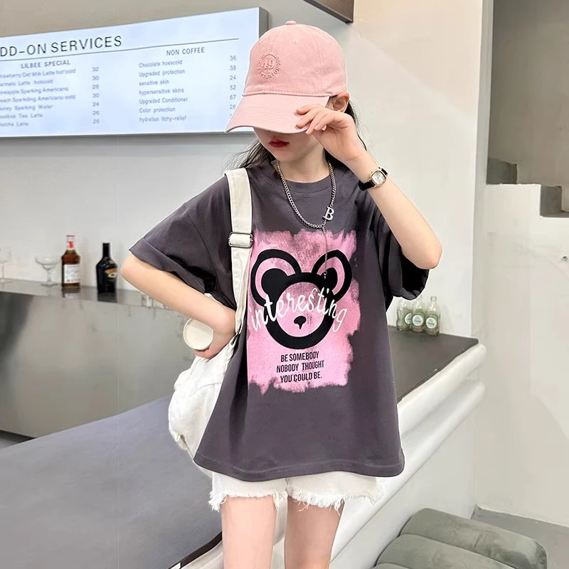 【100%纯棉】女童短袖t恤2025新款上衣夏季纯棉中大童夏款女孩半袖