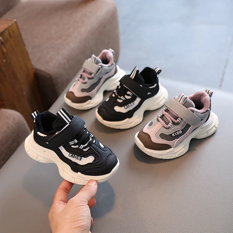 儿童运动鞋秋冬新款加绒老爹鞋男童超轻软底跑步鞋宝宝鞋子-522
