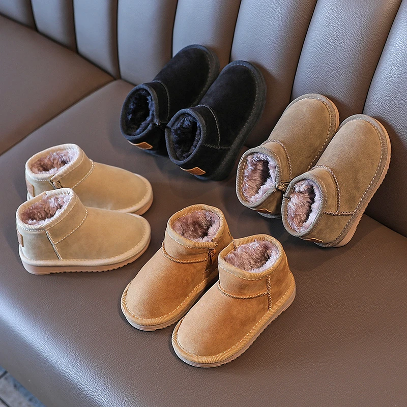 2025冬季新款韩版中大童休闲加绒棉鞋男童女童百搭保暖雪地靴-663