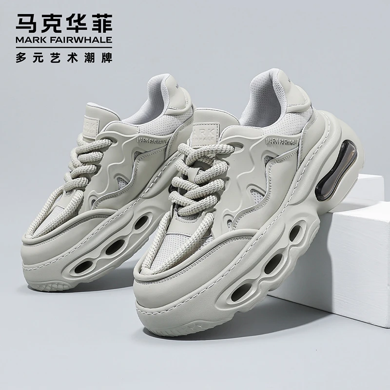 马克华菲休闲男鞋2025新款气垫板鞋网面流行运动鞋时尚老爹鞋