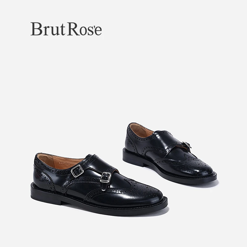 BrutRose2024春季新款布洛克潮流小皮鞋女系带单鞋牛皮JK制服鞋子