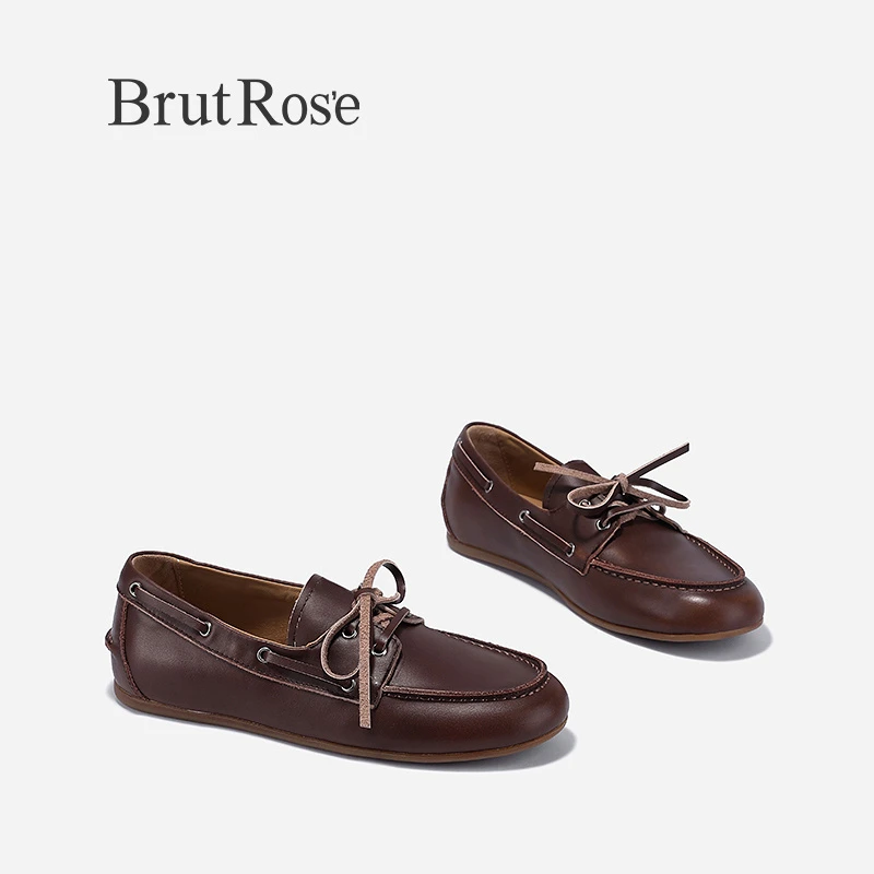 BrutRose2024春季新款复古减龄小皮鞋女欧美系带百搭休闲平底鞋子