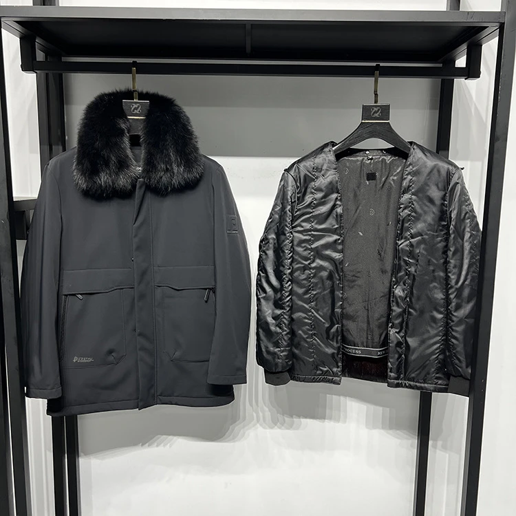 獭兔毛皮草 休闲派克服翻领男士冬季加厚外套