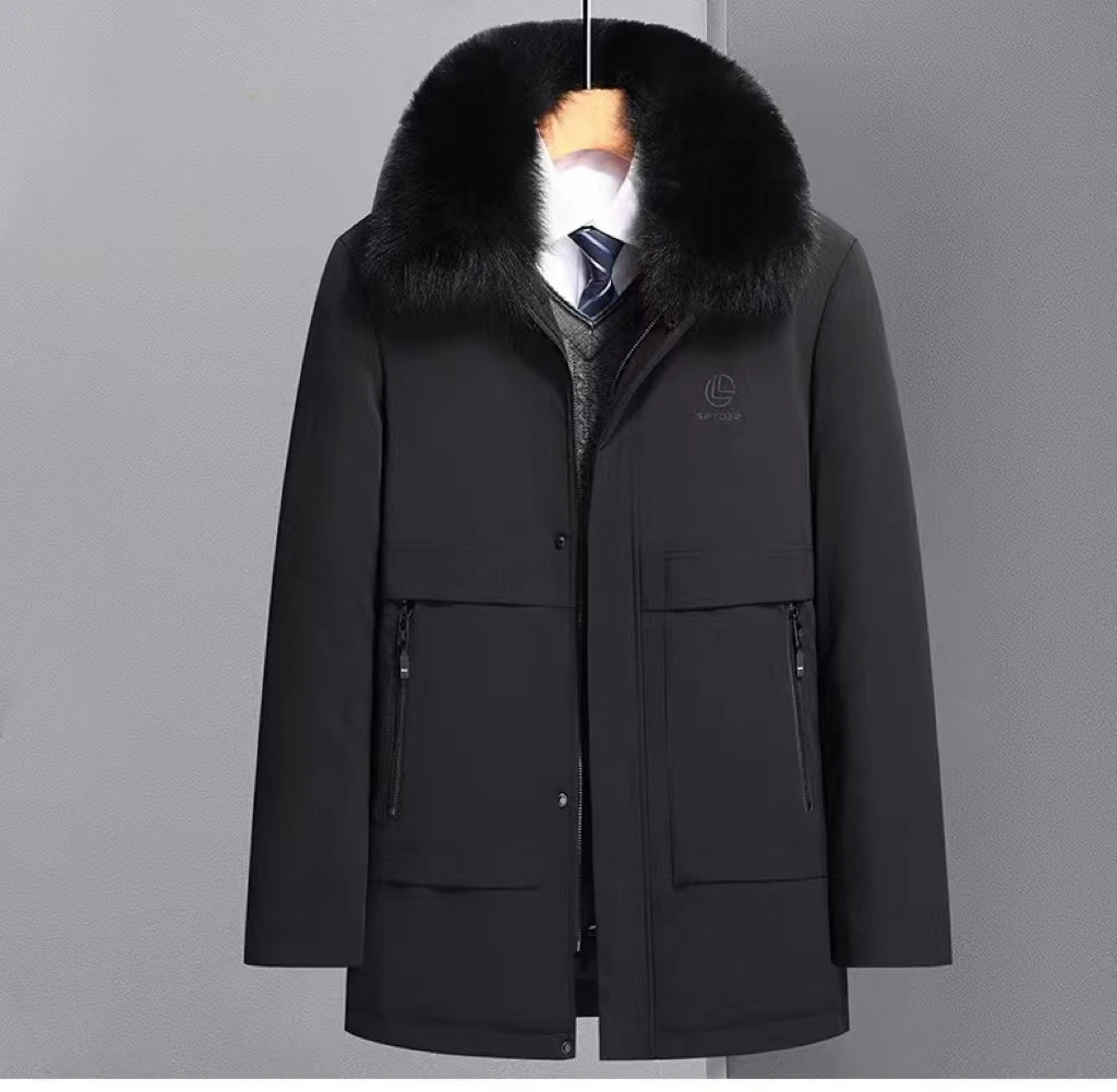 【獭兔毛】爸爸装狐狸毛领加厚中老年冬季可脱卸休闲尼克服男士秋冬