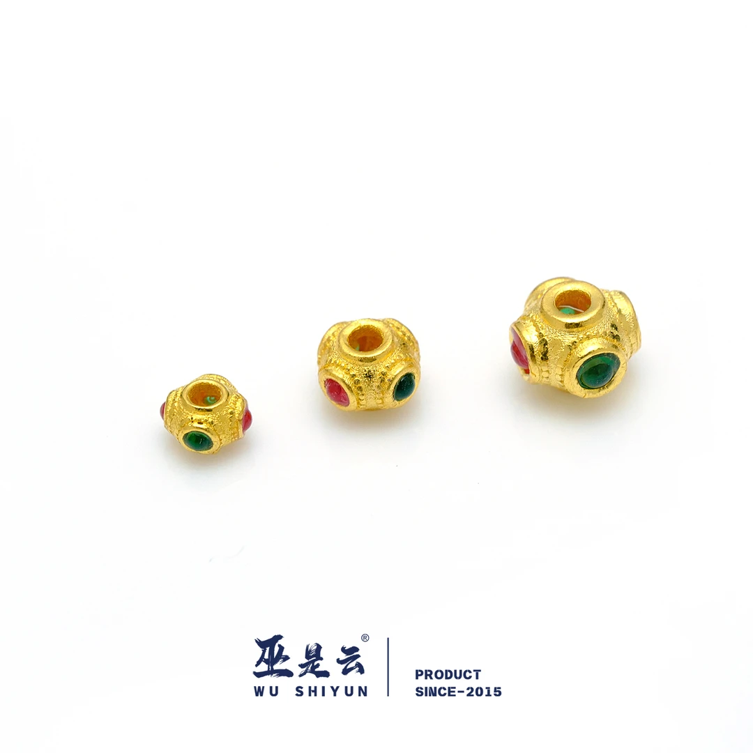 巫是云 24K纯黄金999足金藏式蜻蜓眼配件隔珠配饰文玩多样性发一